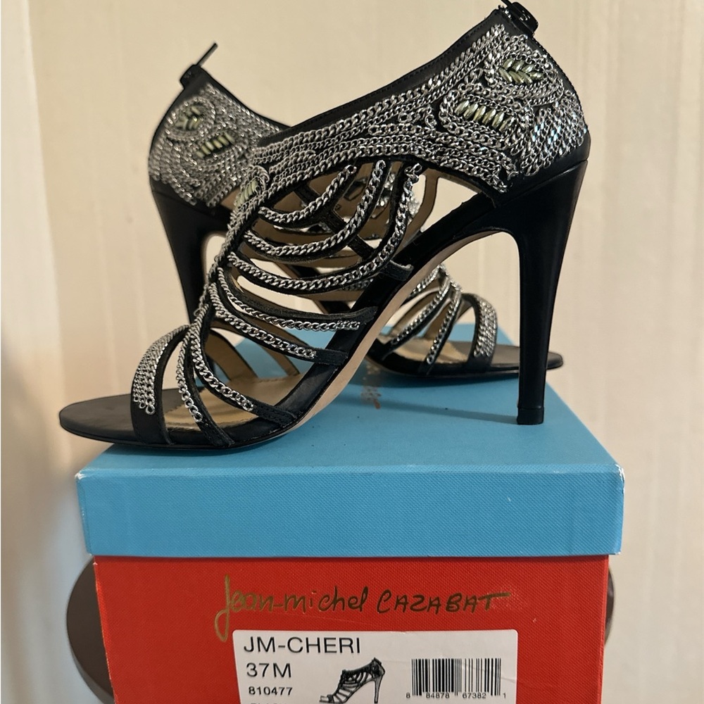 Jean Michel Cazabat - Chic Black and Silver Chain Heels NIB